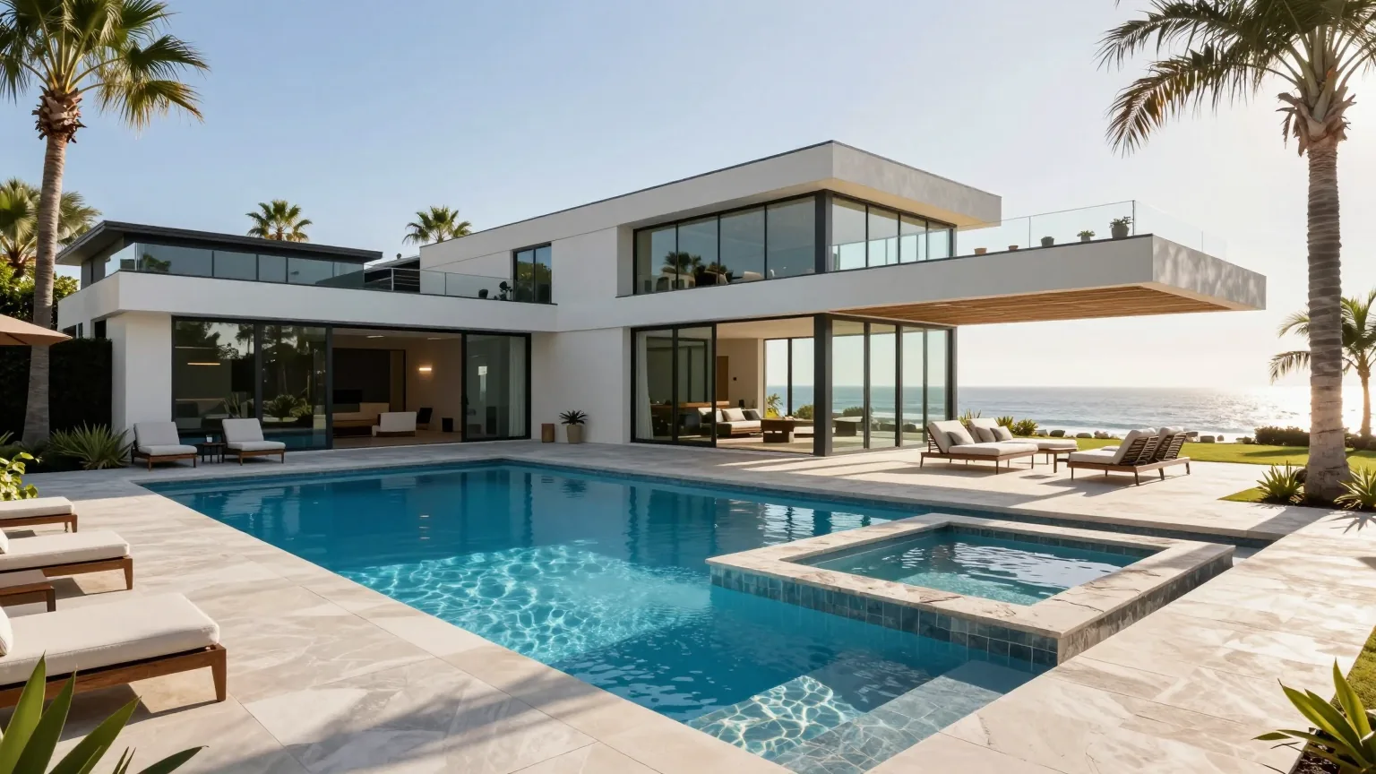 Pristine pool and integrated spa at a contemporary Southern California home